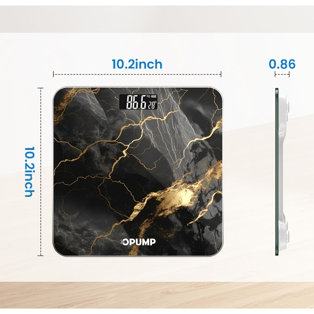 Patterned Digital Bathroom Scale with Top LED Display in Six Marble, Bronze, Black and Blue Styles