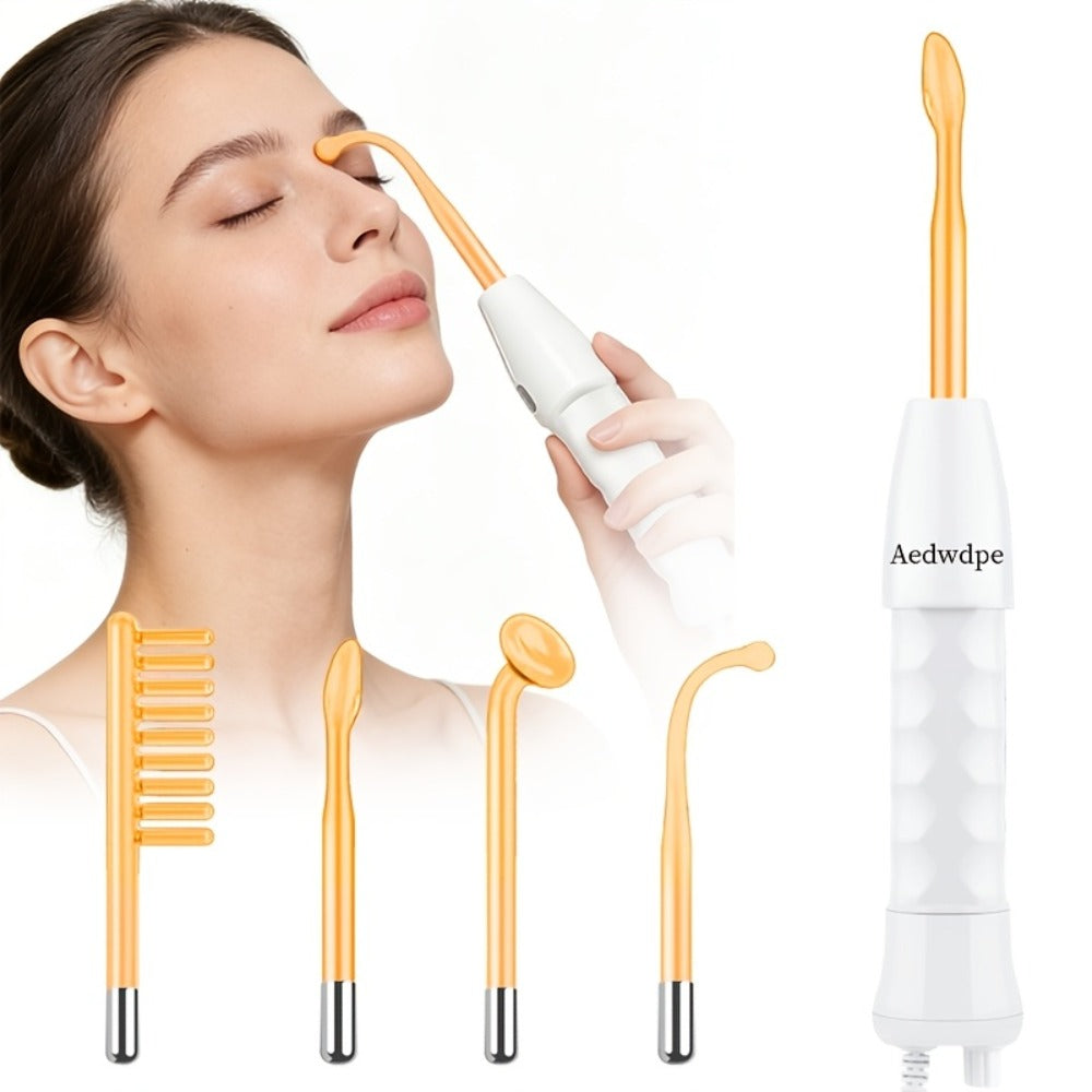High Frequency Facial Massager 4-in-1 Professional Skincare Tool, Compact Plug-In High Frequency Wand for Face Acne Wrinkles Hair Growth