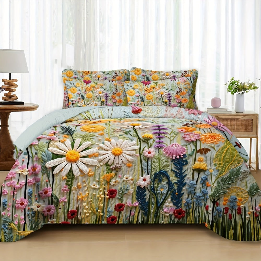 Boho Quilt Comforter Set Twin Full Queen King – Floral Bedding Lightweight Soft Microfiber Reversible Bedspread for Women Girls 2/3 Pcs