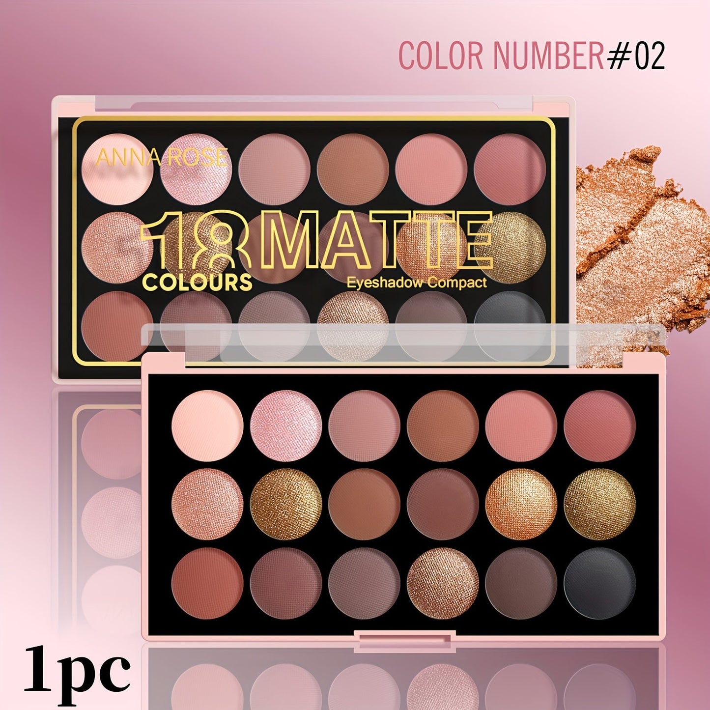 Eyeshadow Palette ANNA ROSE 18-Shade Compact with Pink-Brown Color Themes and Matte-Shimmer Finish Mix