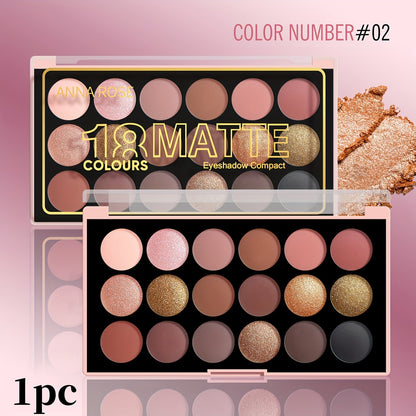 Eyeshadow Palette ANNA ROSE 18-Shade Compact with Pink-Brown Color Themes and Matte-Shimmer Finish Mix