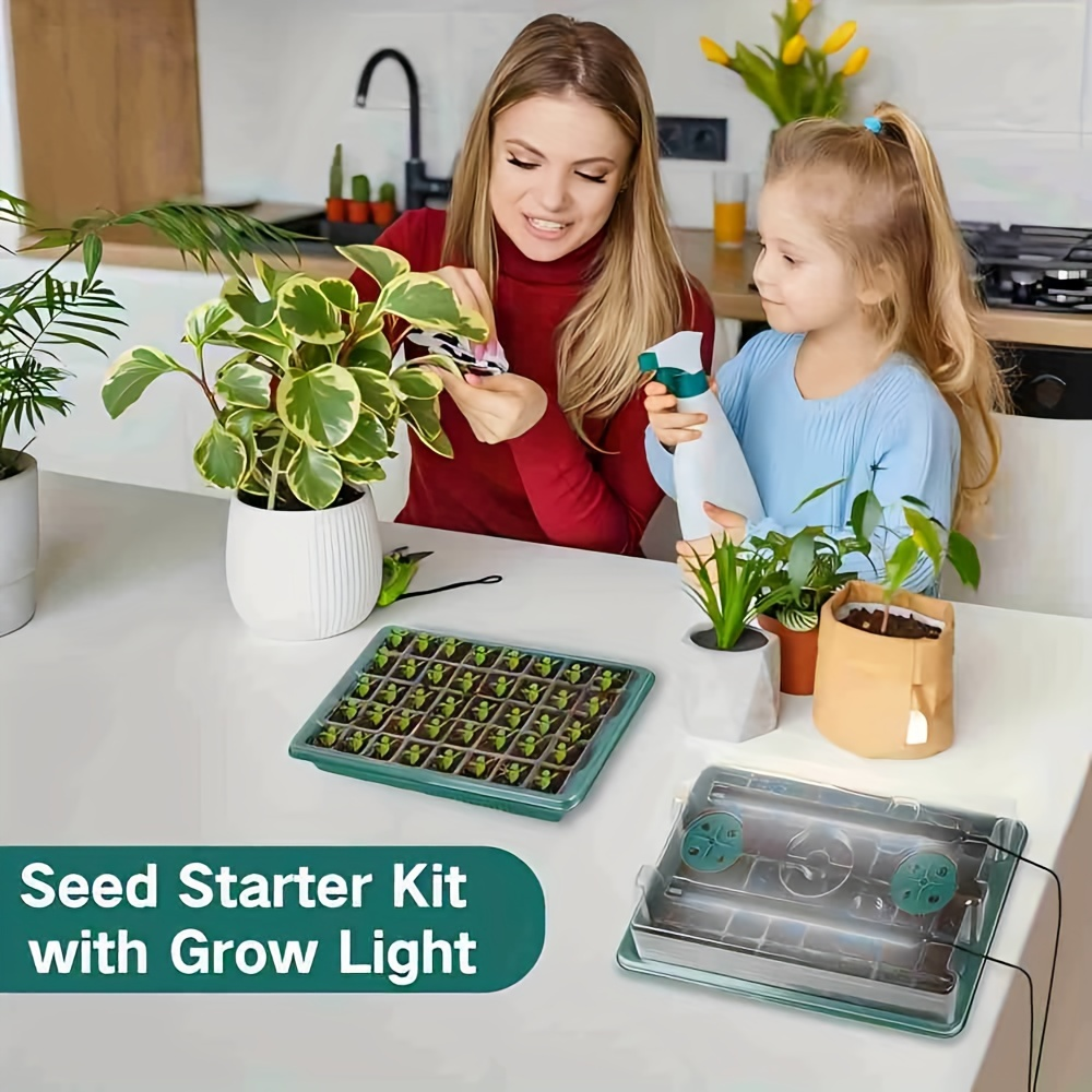 Seedling Starter Tray with Grow Light 4pcs 160-Cell, Adjustable Brightness & Timer, Humidity Dome