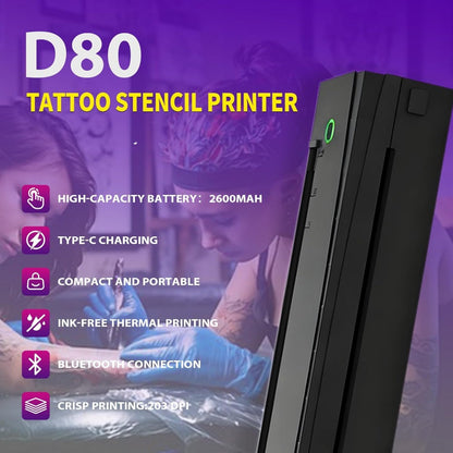 Tattoo Stencil Printer D80 - Wireless Bluetooth Thermal Printer for Tattoo Transfer Paper & A4 Office Printing