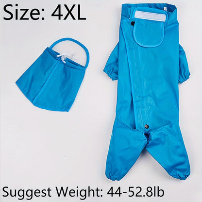 Dog Raincoat Full Body Waterproof – Blue Polyester Rain Jacket with Hood & Footies for Small Medium Large Dogs, Easy Hook-and-Loop Closure