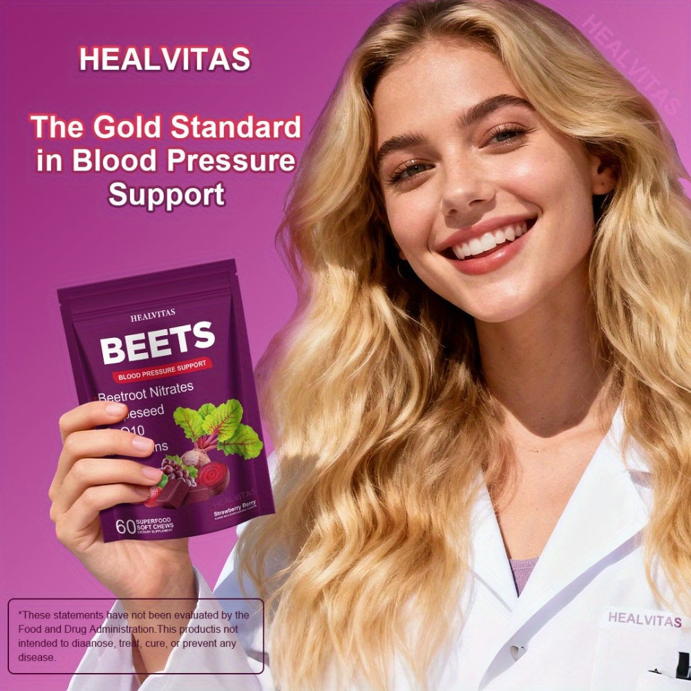 Beet Root Gummies for Blood Pressure & Heart Health with CoQ10 Vitamin B12 B6 Grapeseed Extract