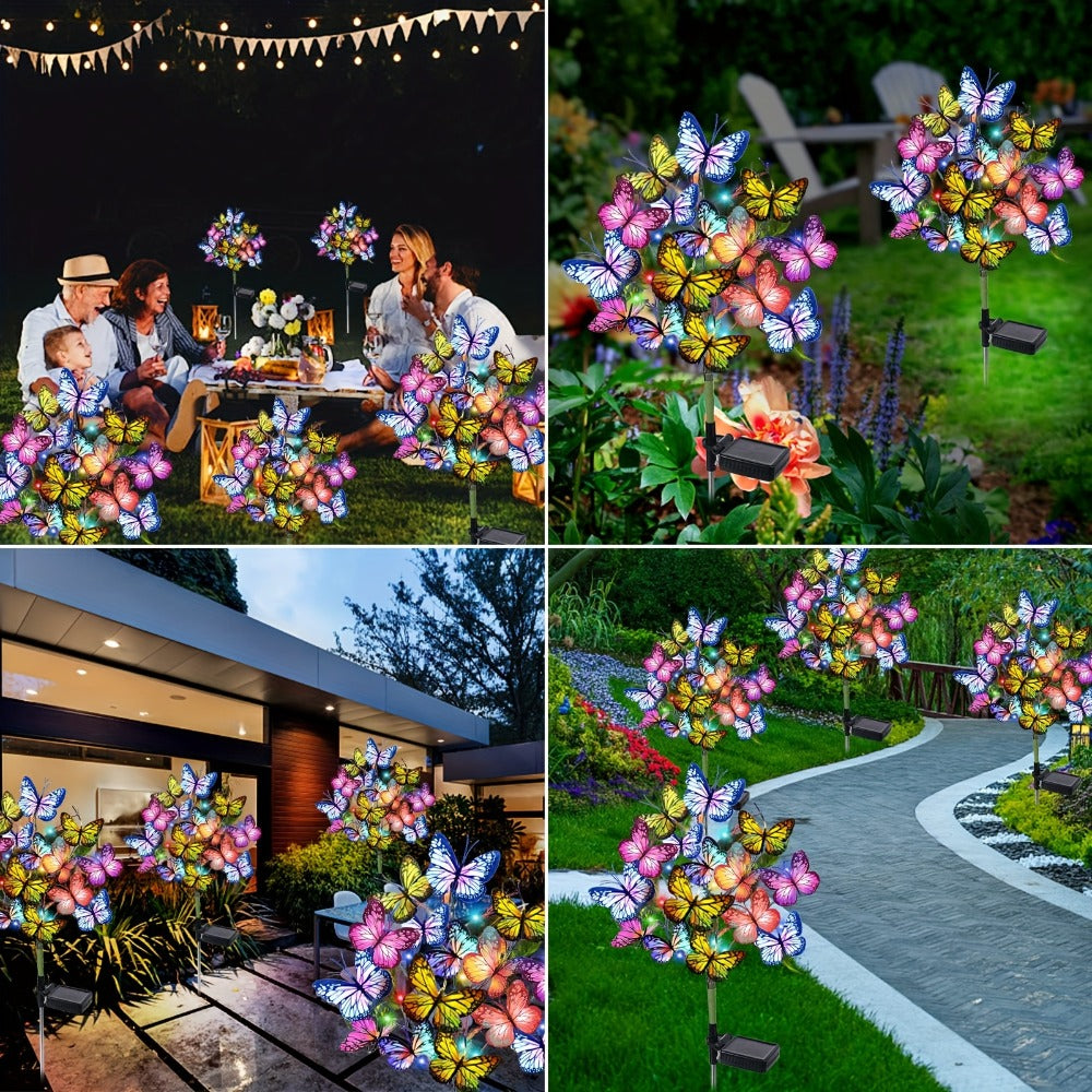 Solar Butterfly Garden Stake Lights Outdoor, 2pcs Colorful LED Solar Powered Lawn Insert Lights for Garden