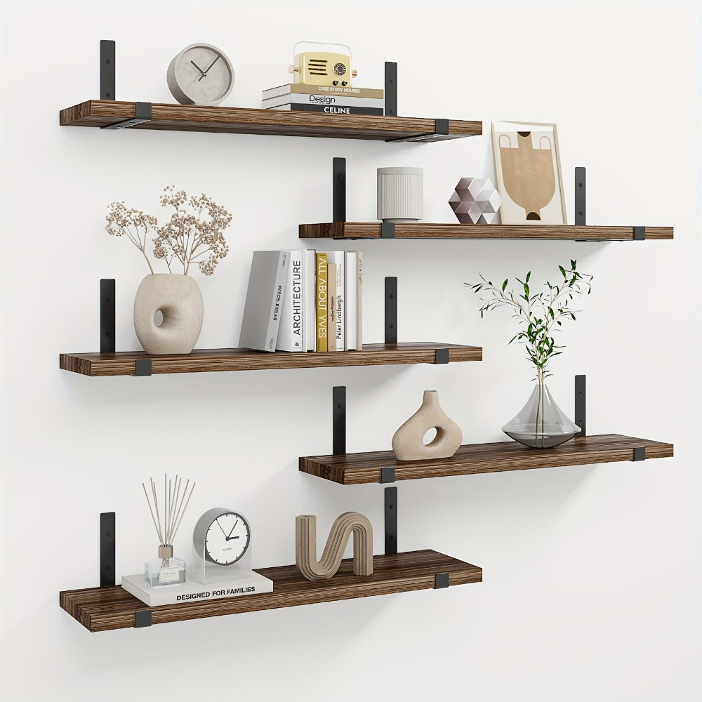 Floating Shelves Set of 5 Wall Mounted 4.7 Inch Tiered Display Shelves Vintage Style Wall Storage Rack for Bedroom, Living Room, Kitchen