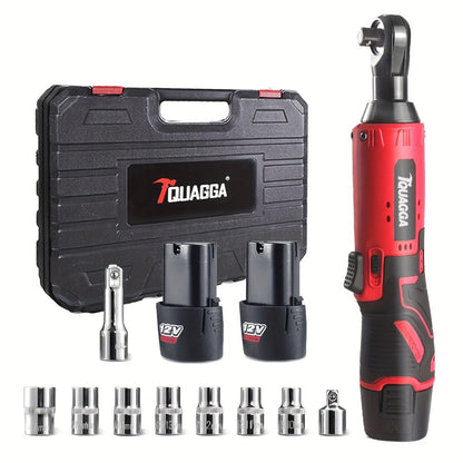 Cordless Electric Wrench QUAGGA 12V - 45Nm High Torque 3/8" Rechargeable Ratchet Wrench with Battery & Charger for Automotive