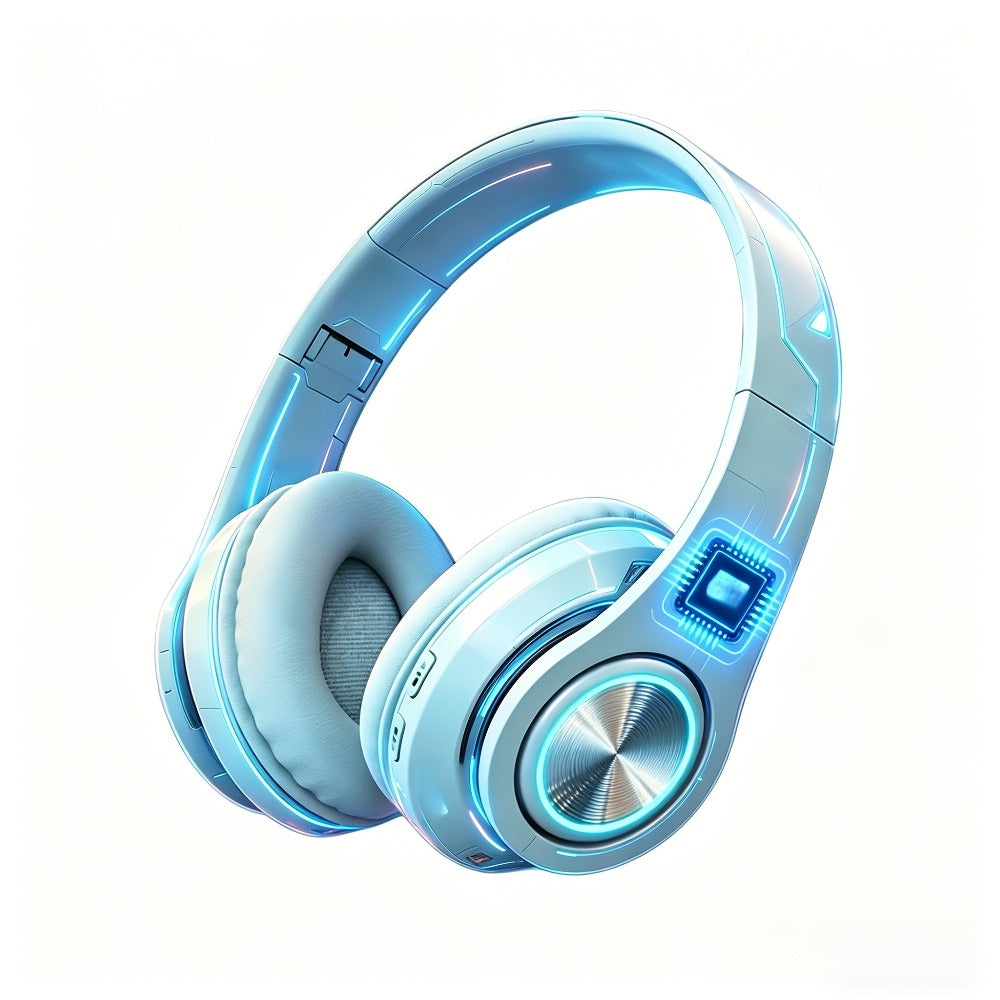 LED Light Over-Ear Wireless Headphones Deep Bass Subwoofer, Active Noise Cancelling Foldable Headset Bluetooth 5.3