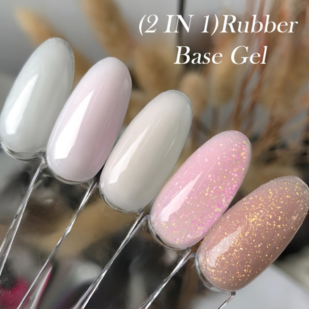 Rubber Base Gel Polish Set 6pcs Nude Pink 2-in-1 Builder Base Coat – Self-Leveling Soak Off UV LED Semi-Permanent Long-Lasting Gel Manicure