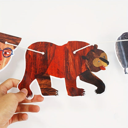 Brown Bear and Friends Paper Banner Garland 3 Meter Educational Wall Decoration Nursery for Entryways, Bedrooms and Living Spaces