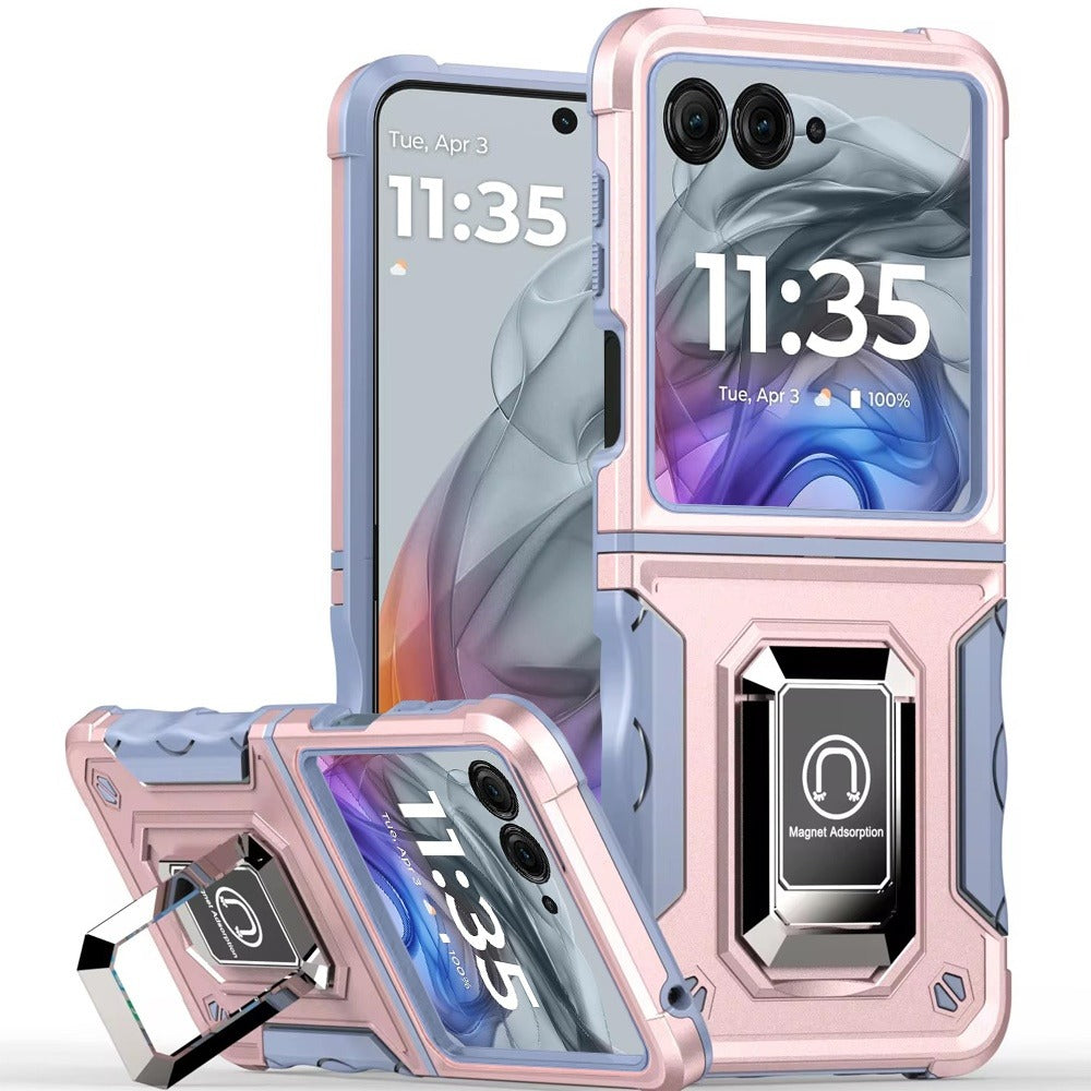 Phone Case Metal Ring Kickstand with TPU and PC Shell for Motorola Razr 2024 in Eight Colors