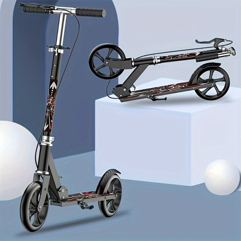 Foldable Commuter Scooter for Adults and Teens, 4-Gear Adjustable Height Double Brake 2-Wheel Kick Scooter