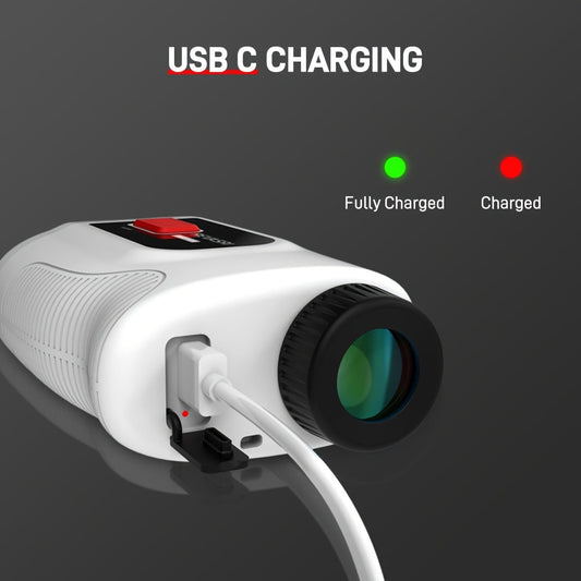 White Golf Laser Rangefinder with 1000-Yard Source Rating, Magnetic Side Panel, Slope Switch and USB-C Charging