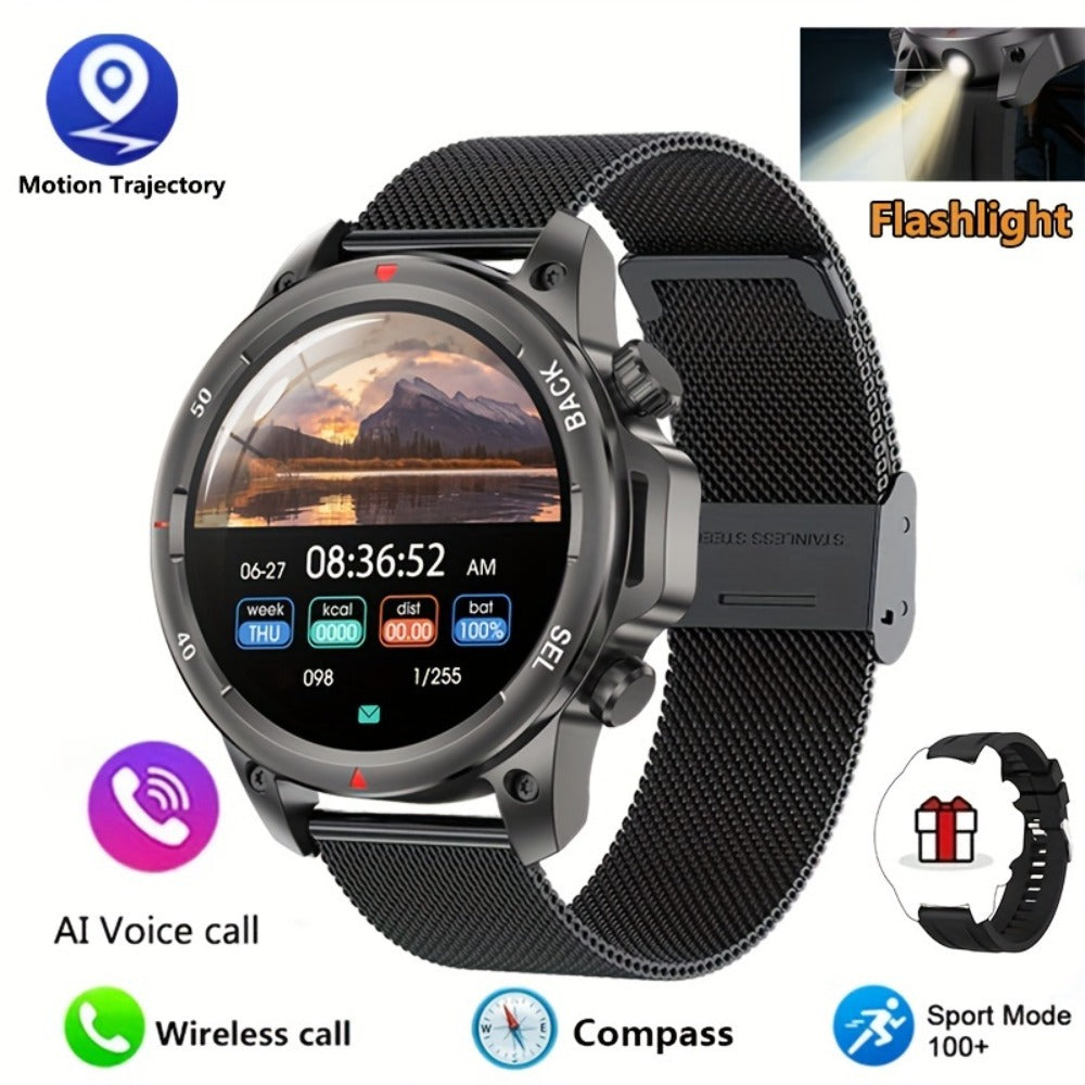 Smartwatch GPS NFC for Men – AI Voice Calling, 360×360 HD Screen, Built-in Compass, Motion Trajectory, Heart Rate Sleep Fitness