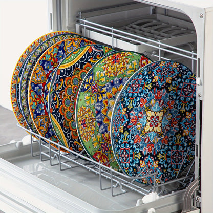 Bohemian Dinner Plates Set of 6 – 10.5 Inch Colorful Stoneware Plate Set Microwave Dishwasher Safe Scratch Resistant Porcelain Dinnerware