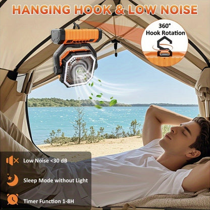 Outdoor Fan, 20000mAh with Built-In LED Light, USB Rechargeable Portable Outdoor Fan with Sturdy Handle, Rugged Compact Design for Tent