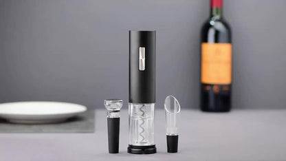 Electric Wine Opener Set 4-in-1 Rechargeable - USB-C Corkscrew with Blue LED, Vacuum Stopper