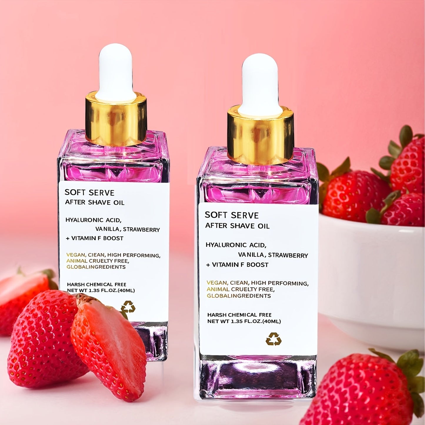 Beard Oil 2-Pack Strawberry Vanilla Scent 1.35oz Each Mustache Oil After Shave Moisturizer, for Everyday Face, Beard and Body Grooming