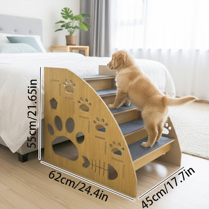 Dog Stairs for Bed & Couch Non-Slip – 3 to 5 Step Pet Steps with Safety Rails, Ramp Design for Small Medium Dogs, Cats & Senior Pets