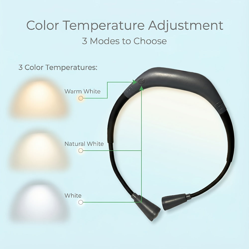 LED Neck Reading Light USB Rechargeable, 3 Color Modes Adjustable Brightness Hands-Free Book Light for Reading in Bed