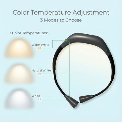 LED Neck Reading Light USB Rechargeable, 3 Color Modes Adjustable Brightness Hands-Free Book Light for Reading in Bed