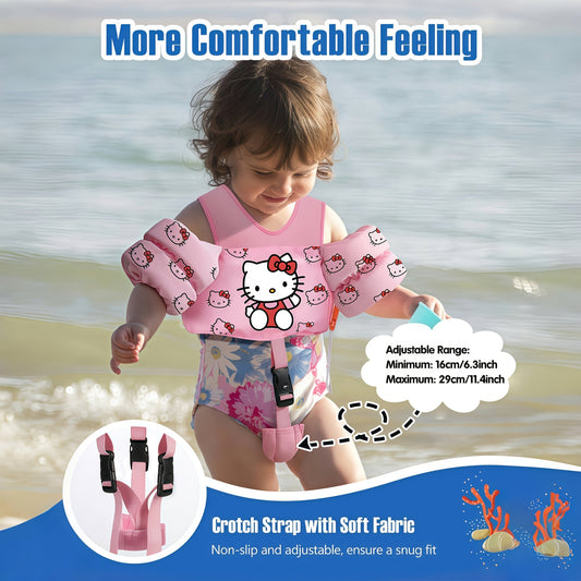 Toddler Swim Float Vest with Adjustable Straps – Sanrio Hello Kitty Pattern Kids Floating Jacket for Beginners Ages 1-9