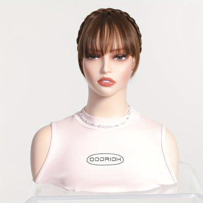 Hair Extensions Synthetic Braided Headband with 4-Inch Bangs, 55g Weight and Four Color Options
