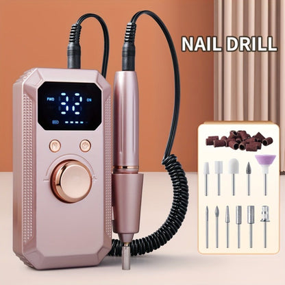 Electric Nail Drill Rechargeable Kit with Display, 11 Grinding Heads, 20 Sanding Rings and Three Colors