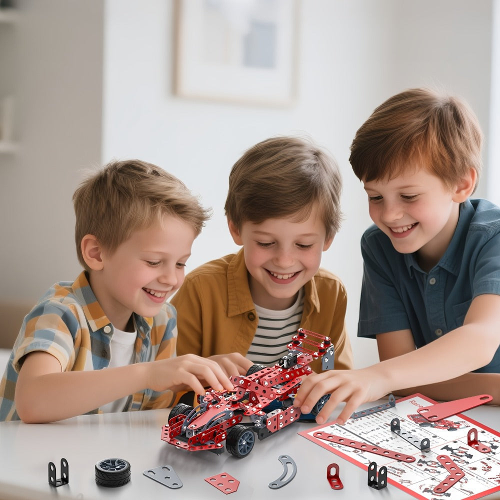 STEM Building Kit Model Car 283-287 Pcs Motorized Assembly Vehicle Toy with Tires & Openable Hood