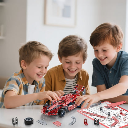 STEM Building Kit Model Car 283-287 Pcs Motorized Assembly Vehicle Toy with Tires & Openable Hood