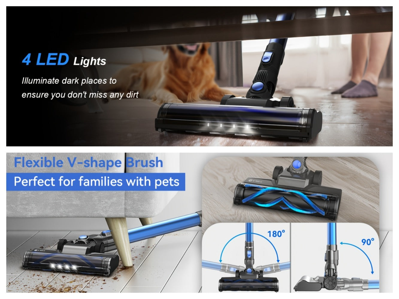 Cordless Vacuum Cleaner Stick Vacuum, MAX 70Kpa Suction, 45-Min Runtime, Anti-Tangle, 50.72oz Dust Cup