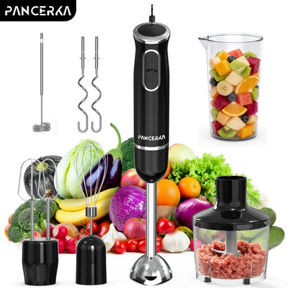 Black 8-in-1-Labeled Immersion Blender Set with 600ml Chopper, Dough Hooks, Whisk and Frother