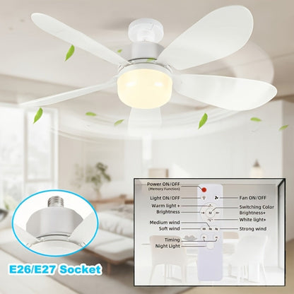Ceiling Fan with Light and Remote Control, 5-Blade 20 Inch 3-Speed 3-Color Dimmable LED Fan Light