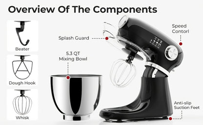 Bowl-Lift Stand Mixer 5.5 Qt 4-in-1 Electric Vertical Mixer 350W 12-Speed with Pulse for Entryways, Bedrooms and Living Spaces