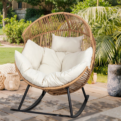 Egg Chair Outdoor Wicker PE Rattan Oversized Patio Lounge Chair with Cushion Rocking Egg Chair for Garden, Patio and Yard Use