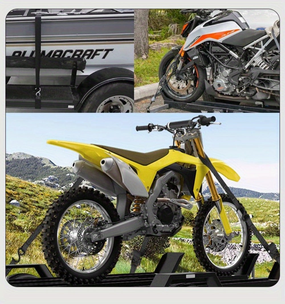 Ratchet Tie-Down Straps with Auto-Retract & Speed Control – Heavy-Duty Cargo Securing Kit with Hooks & Storage Bag | Motorcycle Transport