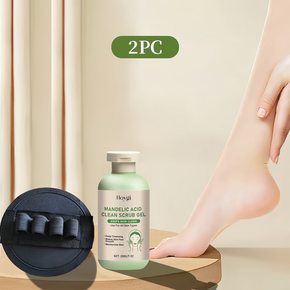 Mandelic Acid AHA Exfoliating Gel & Five-Finger Mud Scrubber Glove 2-Piece Set for Bath Time, Home Spa and Personal Care