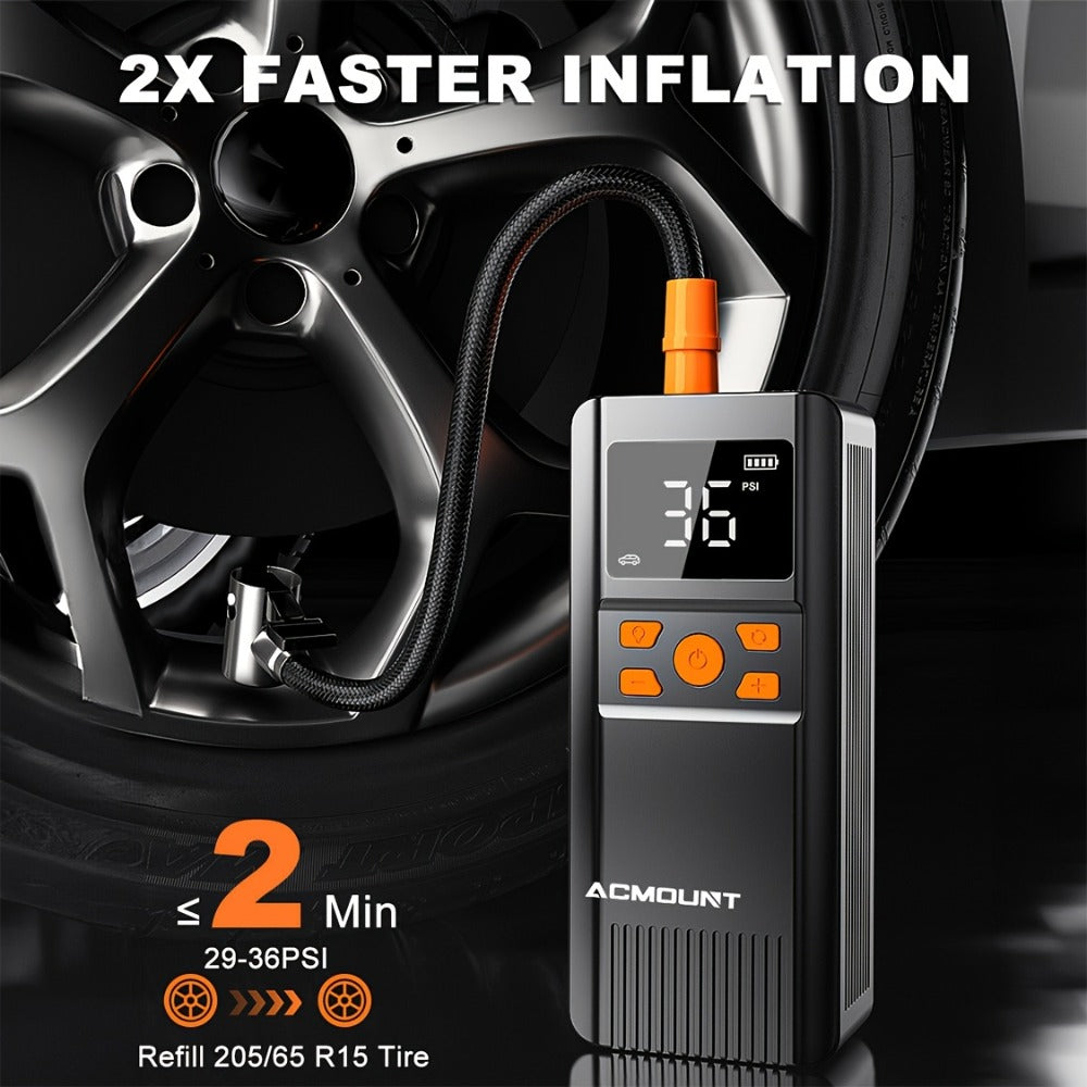 Portable Tire Inflator Cordless Air Compressor – 150PSI Fast Inflation, 5000mAh Rechargeable Battery, Digital Pressure Gauge, LED Light
