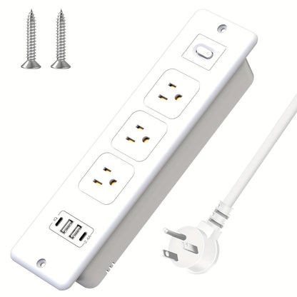 Recessed Power Strip In-Desk Embedded Socket 7-in-1, 3 AC Outlets & 4 USB Ports, Slim Space-Saving Design