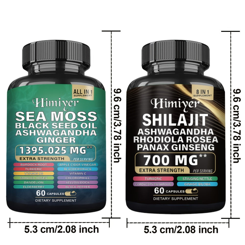 Sea Moss & Shilajit Supplement Bundle 10 Bottles, 12-in-1 Sea Moss + 8-in-1 Shilajit with Ashwagandha