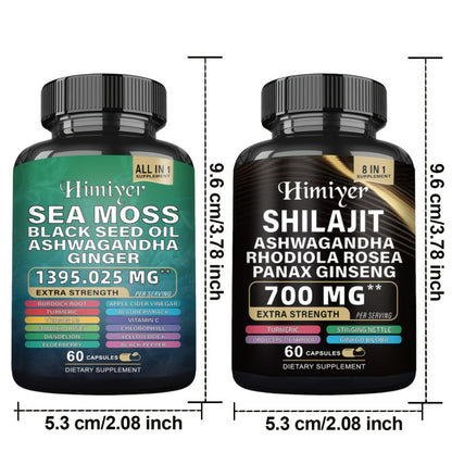 Sea Moss & Shilajit Supplement Bundle 10 Bottles, 12-in-1 Sea Moss + 8-in-1 Shilajit with Ashwagandha