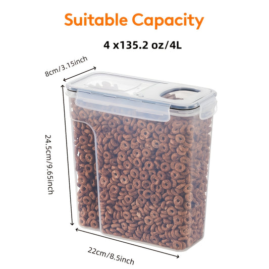 Airtight Pet Food Storage Containers 4-Pack BPA Free – 1.06 Gallon Plastic Canisters for Dog Food, Cat Food, Dry Treats, Grains & Rice