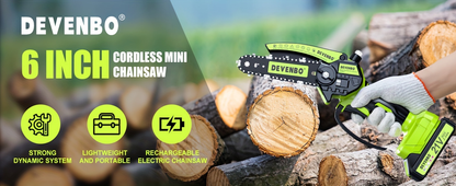 Cordless Mini Chainsaw 6-Inch, Handheld Pruning Saw with Rechargeable Battery, Adjustable Chain Tension
