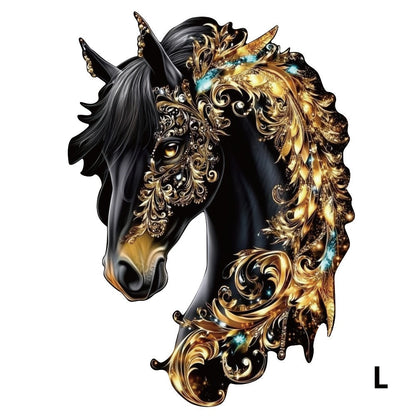 Ornate Horse Silhouette Wooden Jigsaw Puzzle with Gold-Tone Scrollwork in Three Size Options for Display