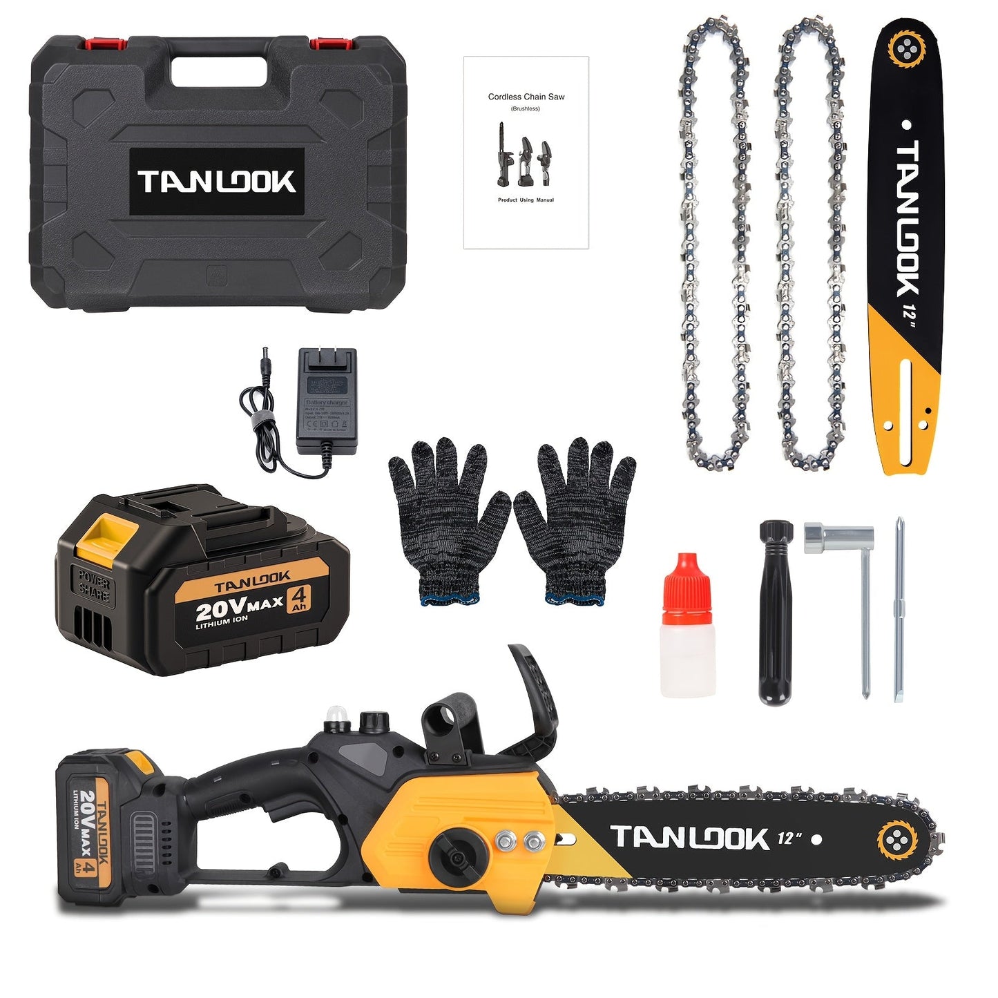 12-Inch Cordless Electric Chainsaw Kit in Five Colors with One- or Two-Battery and Two- or Three-Chain Options