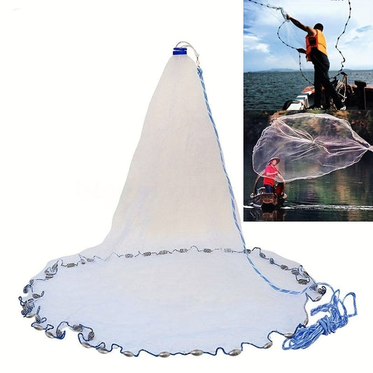 Throw Cast Net 8FT 10FT Transparent Thread Nylon Mesh 3/8in, Galvanized Zinc Sinkers 26ft PE Braid Hand Line No-Ring Design for Shrimp Bait