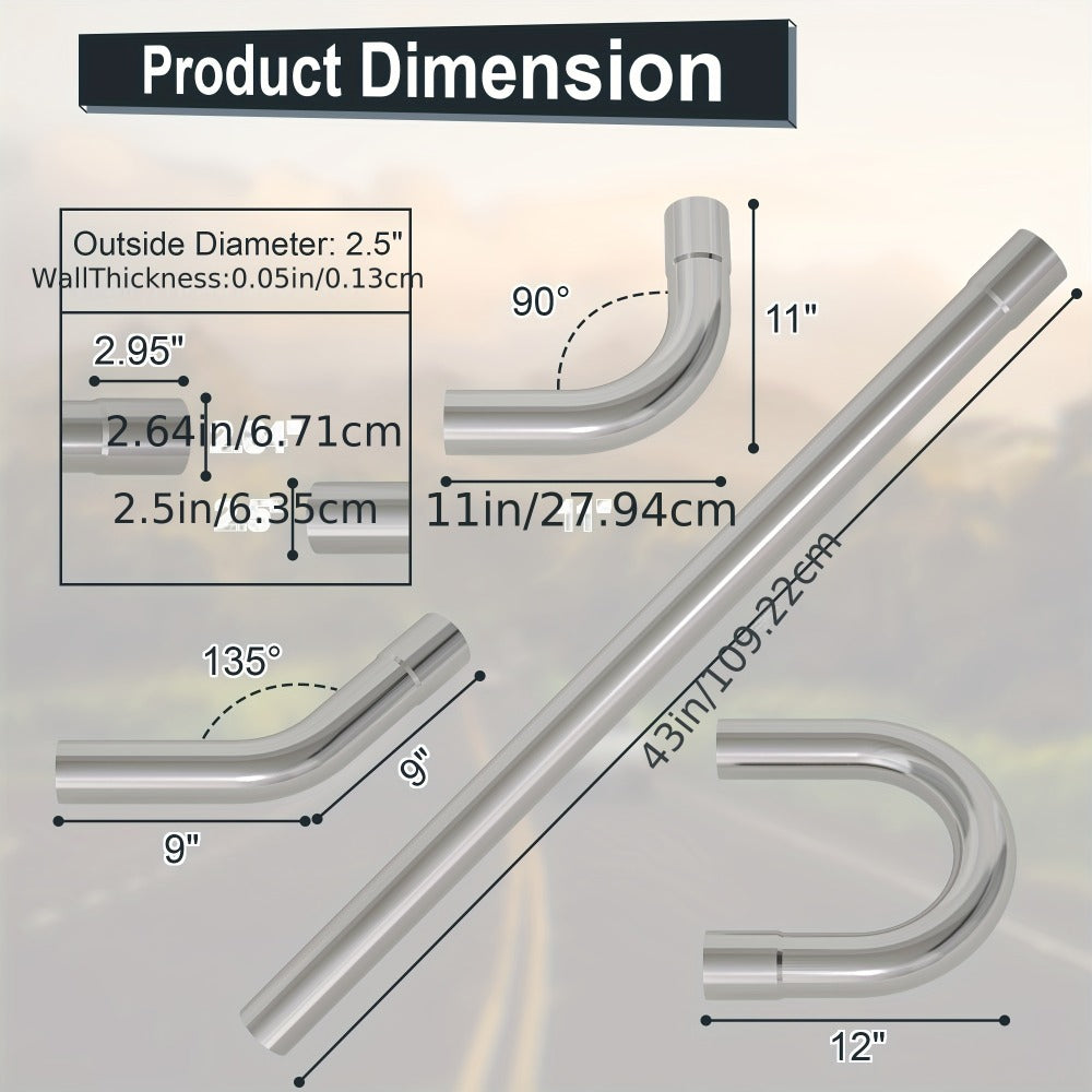 2.5 Inch Exhaust Pipe Kit Mandrel Bend – 8pcs Universal Mild Steel 16 Gauge Tubing with 90° 45° U-Bend & Straight Pipes for Custom Exhaust