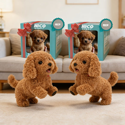 Two-Piece Brown Electronic Plush Puppy Toy Set with Walking and Barking Presentation and Boxed Dogs