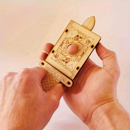 Wooden Magic Trick Set 4-Piece Kit, STEM Magic Puzzles with Sword Finger, Coin & Key Penetration